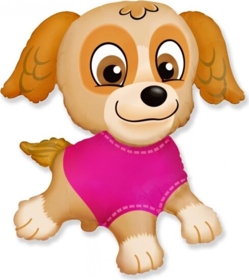 Rózsaszín ruhás kiskutya fólia lufi, 61 cm