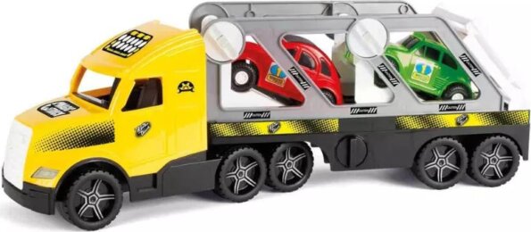 Wader, Magic Truck Action retro autószállító kamion kisautókkal, 79 cm