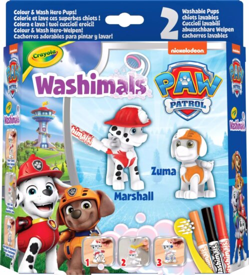 Crayola Washimals, Kimosható Mancs őrjárat figura, 2 db, Marshall és Zuma Crayola Washimals, Kimosható Mancs őrjárat figura, 2 db, Marshall és Zuma