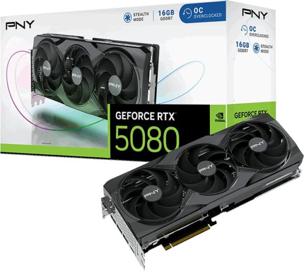 PNY GeForce RTX 5080 16GB DDR7 Overclocked Triple Fan
