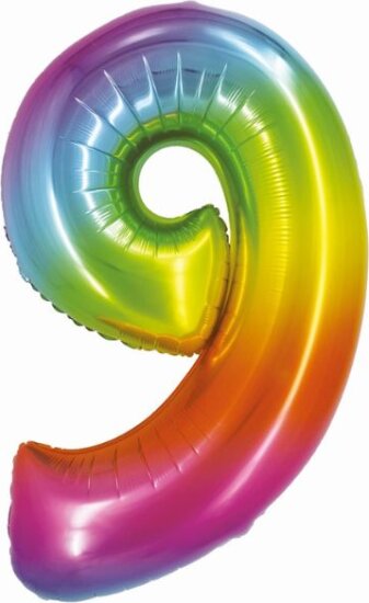 Szivárvány színű, számos fólia lufi, 76cm, 9