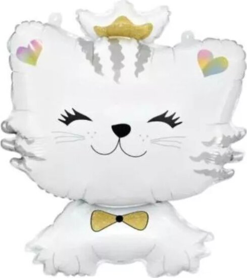 Fehér cica alakú fólia lufi, 39 x 49 cm