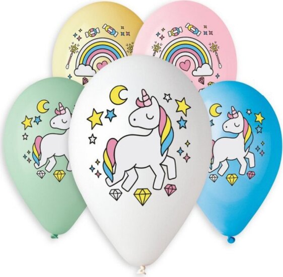 Unikornis mintájú prémium lufi csomag, 33 cm, 5 db