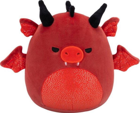 Squishmallows, Salami a piros sárkány, mérges szemekkel és csillogós hassal, 20 cm