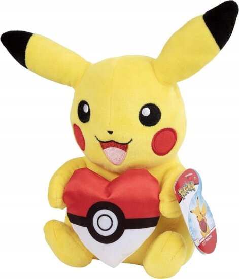 Pokémon plüssfigura, Pikachu pokélabda szívvel, 20 cm