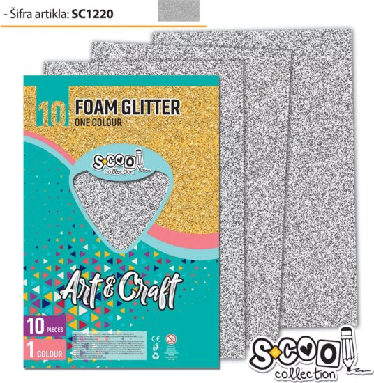 Glitteres dekorgumi, A4-es, 10 db-os, ezüst Glitteres dekorgumi, A4-es, 10 db-os, ezüst