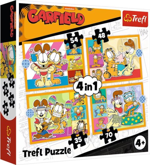 Trefl, Garfield imádja a lasagnát 4 az 1-ben puzzle, 35, 48, 54, 70 darabos Trefl, Garfield imádja a lasagnát 4 az 1-ben puzzle, 35, 48, 54, 70 darabos