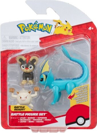 Pokémon 3 db-os figura csomag, Litleo, Mankey, Vaporeon