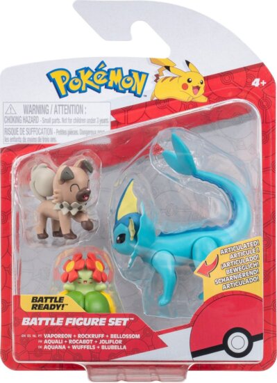Pokémon 3 db-os figura csomag, Rockruff, Bellossom, Vaporeon