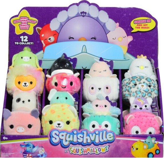 Squishville mini 2az1ben plüss járműben, 5 cm