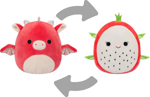 Squishmallows, Kifordítható 2 az 1-ben plüss, Delita a sárkánygyümölcs és Baiden a piros sárkány