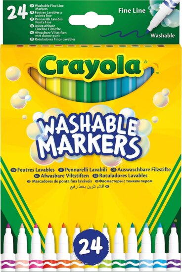Crayola, Lemosható, vékonyhegyű filctoll készlet, 24 db-os