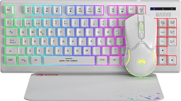 MARVO Loot 30 billentyűzet + egér szett (angol UK, gamer, membrán, tartozék: egérpad, fehér)