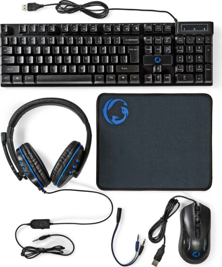 Nedis GCK51110BKUS billentyűzet + egér szett (angol US, gamer, 5 az 1-ben, fekete)