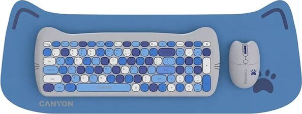 Canyon HSET-W6 Kitty Edition billentyűzet + egér szett (magyar, vezeték nélküli, kék)