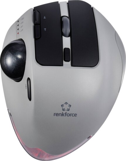 Renkforce RF-WLEM-500 (trackball, vezeték nélküli, rádiós, Bluetooth, optikai, szürke/fekete)