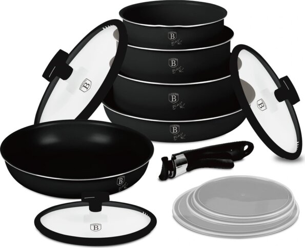 Berlinger Haus BH/8249 Black Rose Collection serpenyő szett levehető nyéllel, 12 részes