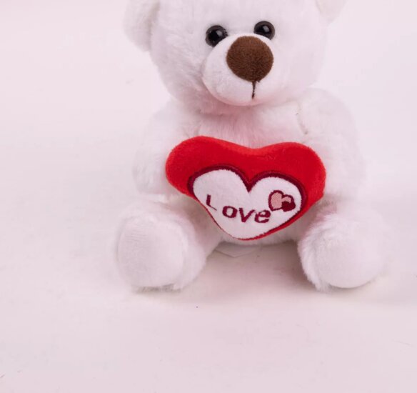 Maci plüssfigura szívvel, 15 cm