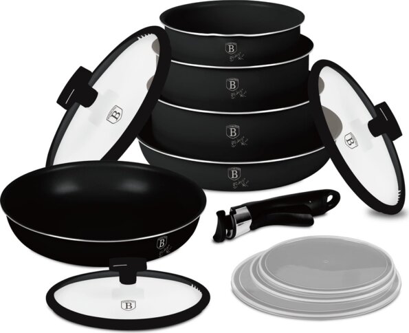 Berlinger Haus BH/8248 Matte Black Collection serpenyő szett levehető nyéllel, 12 részes