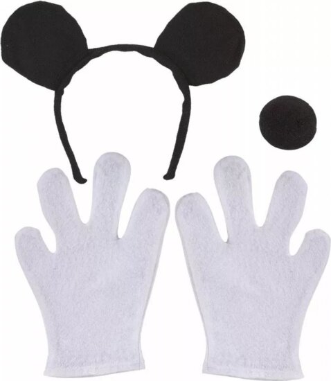 Egér jelmez kiegészítő, fülek, orr és kesztyű