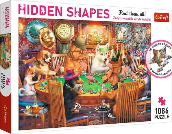 Trefl Hidden Shapes, Pókerező kutyák puzzle rejtett alakzatokkal, 1086 darabos
