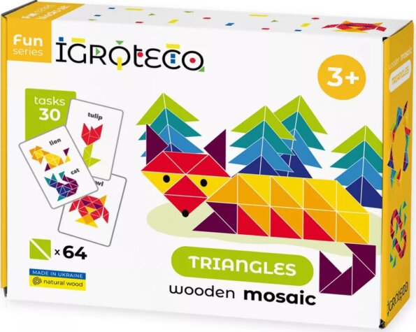 Fa háromszögek mozaik kirakó, 64 db-os Fa háromszögek mozaik kirakó, 64 db-os
