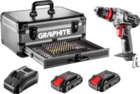 Graphite Energy+ 58G022-PS15 18V Li-Ion Akkus Fúró-Csavarozó, Alumínium Koffer, 109 Kiegészítő, 2 x 18V/2.0Ah akku