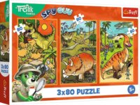Trefl, Treflikék a dinoszauruszok világában puzzle 3 az 1-ben, 80 darabos