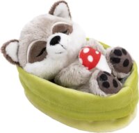 Nici, Alvó plüss mosómedve gombával, kosárban, 12 cm