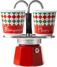 Bialetti Mini Express Tricolore Damier Szett 7405 kotyogós kávéfőző, 2 személyes