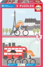 Párizs és London gyerek puzzle, 2 x 48 darabos