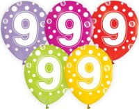 Színes, pöttyös számos lufi 5 darabos szett, 9