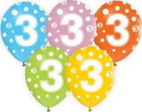 Színes, pöttyös számos lufi 5 darabos szett, 3