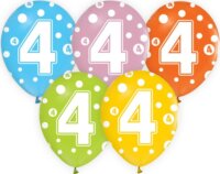 Színes, pöttyös számos lufi 5 darabos szett, 4