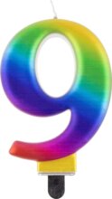 Szivárvány színű születésnapi gyertya, 8 cm, 9-es Szivárvány színű születésnapi gyertya, 8 cm, 9-es