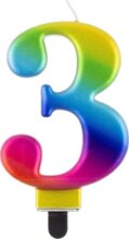 Szivárvány színű születésnapi gyertya, 8 cm, 3-as Szivárvány színű születésnapi gyertya, 8 cm, 3-as