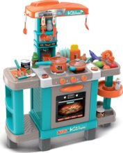 Játékkonyha fénnyel és hanggal, 39 darab kiegészítővel, kék, narancssárga
