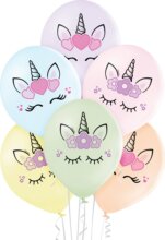 Unikornis fejek pasztell léggömb csomag, 30 cm, 6 db