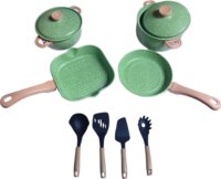 Konyhai edény szett, fém, zöld