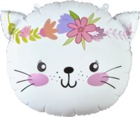 Cica virágkoszorúval fólia lufi, 44 x 35 cm
