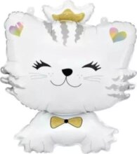 Fehér cica alakú fólia lufi, 39 x 49 cm