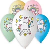 Unikornis mintájú prémium lufi csomag, 33 cm, 5 db
