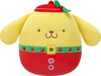 Squishmallows Ünnepek, Pompompurin piros ruhában zöld övvel, 20 cm