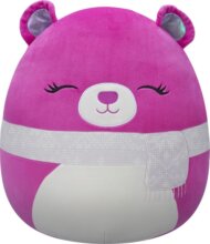 Squishmallows, Crisanta a lila medve csukott szemekkel és sállal, 13 cm