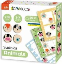 Sudoku logikai játék fából, 16 db-os, állatok