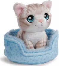 NICI GREEN, Csíkos cica plüssfigura kosárban, 12 cm