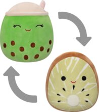 Squishmallows, Kifordítható 2 az 1-ben plüss, Kachina a kiwi és Sevda a zöld boba tea