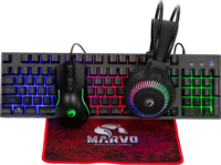 MARVO Loot 40 billentyűzet + egér szett (angol UK, gamer, membrán, 4 az 1-ben, fekete)