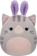 Squishmallows, Tally a szürke cica plüss nyuszifülekkel, 20 cm