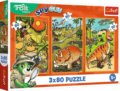 Trefl, Treflikék a dinoszauruszok világában puzzle 3 az 1-ben, 80 darabos